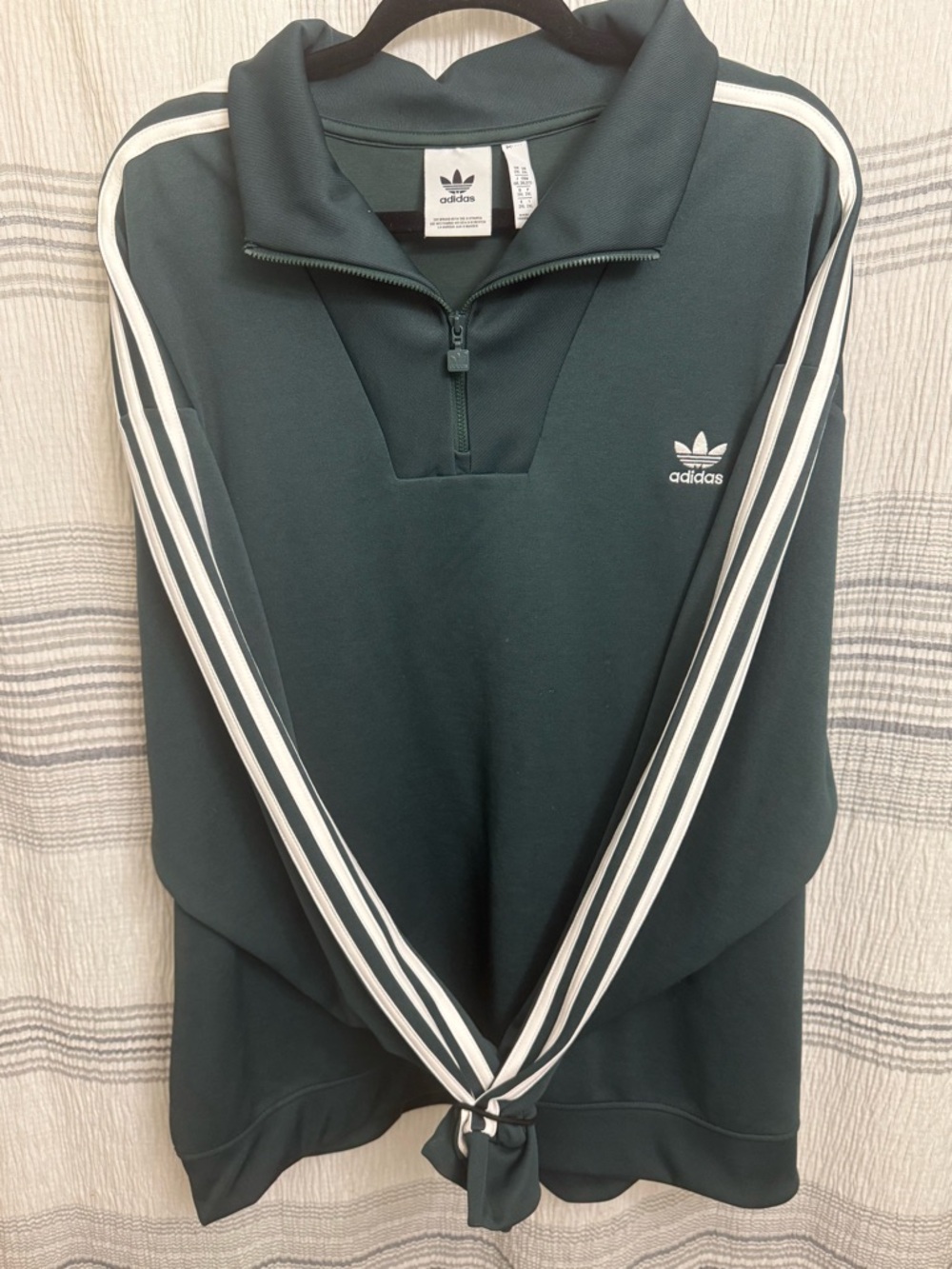 (NWOT) adidas Dark Green 1/4 Zip Sweatshirt with White Stripes